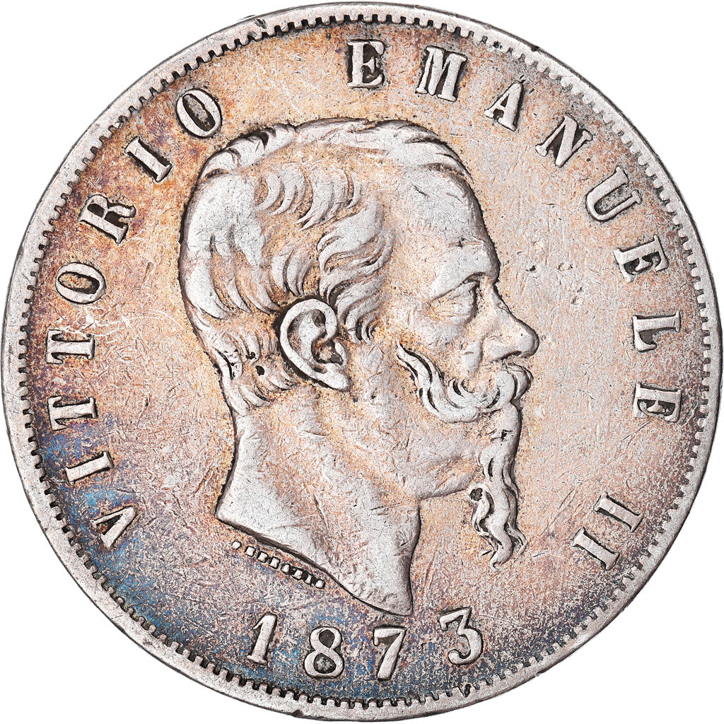 Münze, Italien, Vittorio Emanuele II, 5 Lire, 1873, Milan, S+, Silber, KM:8.3