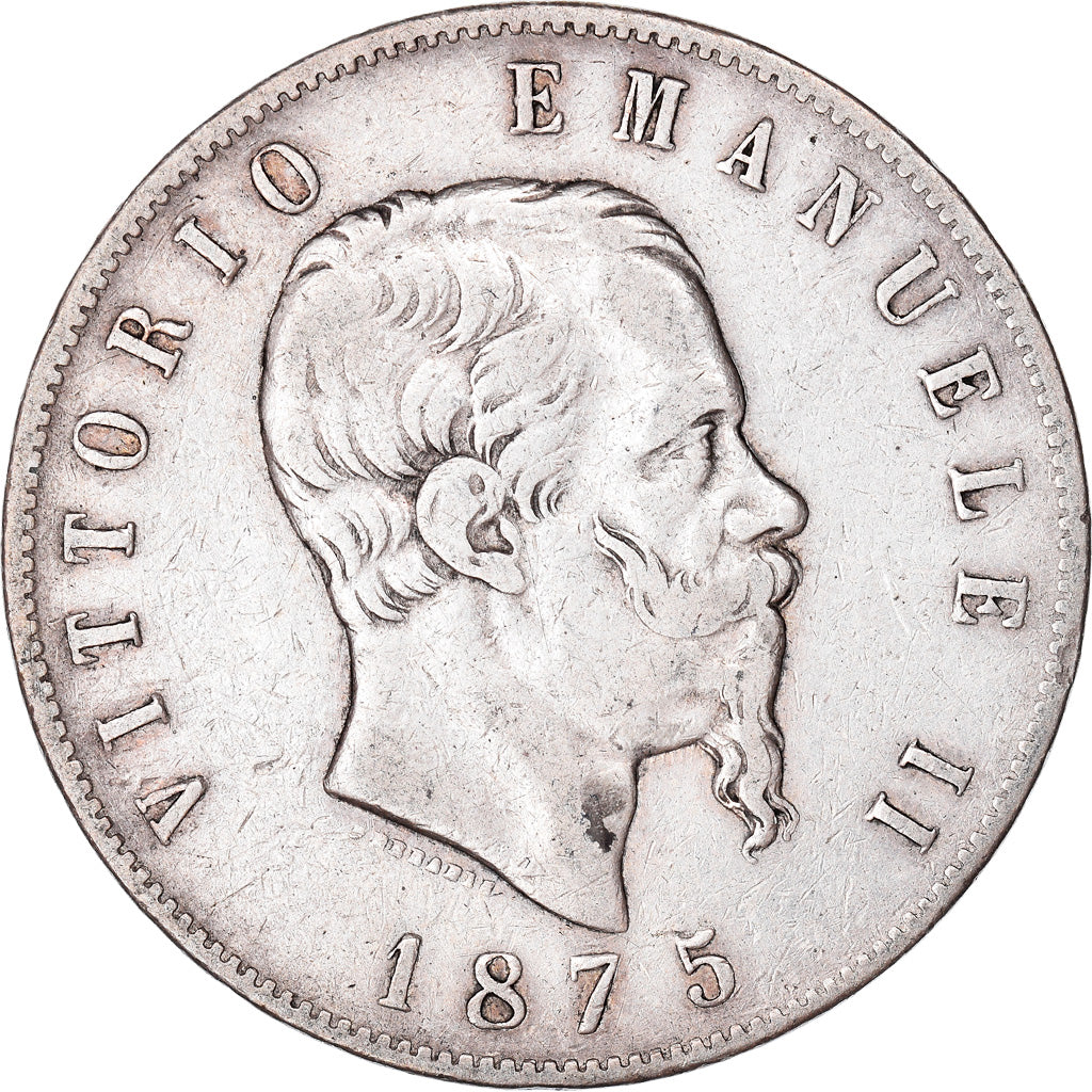 Coin, Italy, Vittorio Emanuele II, 5 Lire, 1875, Milan, VF(30-35), Silver