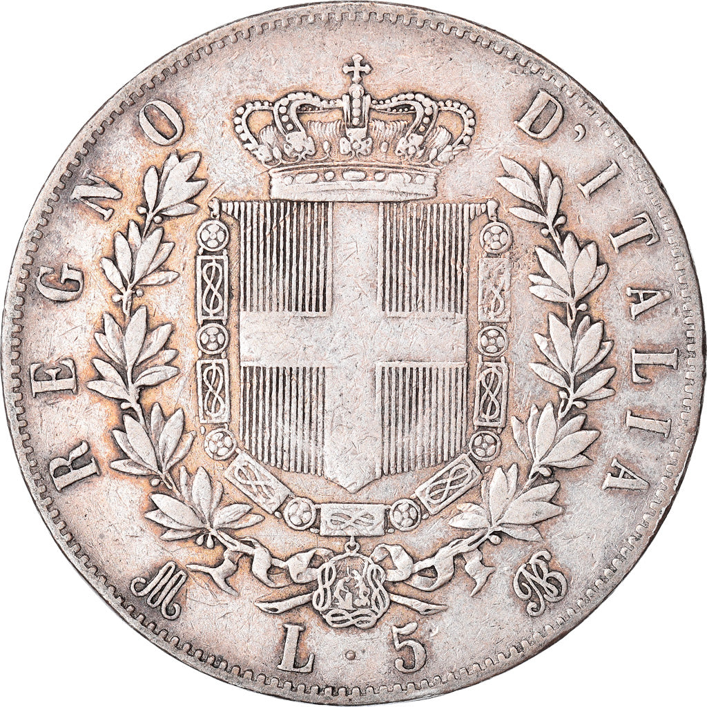 Coin, Italy, Vittorio Emanuele II, 5 Lire, 1875, Milan, VF(30-35), Silver