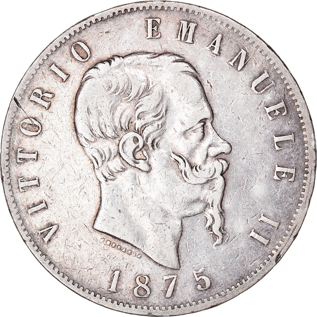 Coin, Italy, Vittorio Emanuele II, 5 Lire, 1875, Milan, VF(30-35), Silver