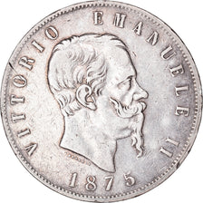 Coin, Italy, Vittorio Emanuele II, 5 Lire, 1875, Milan, VF(30-35), Silver