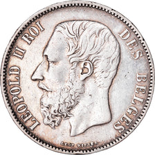 Moneta, Belgio, Leopold II, 5 Francs, 5 Frank, 1873, BB, Argento, KM:24