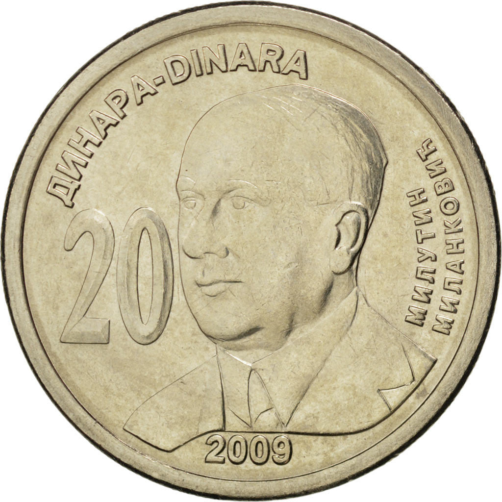 Coin, Serbia, 20 Dinara, 2009, MS(63), Copper-Nickel-Zinc, KM:52