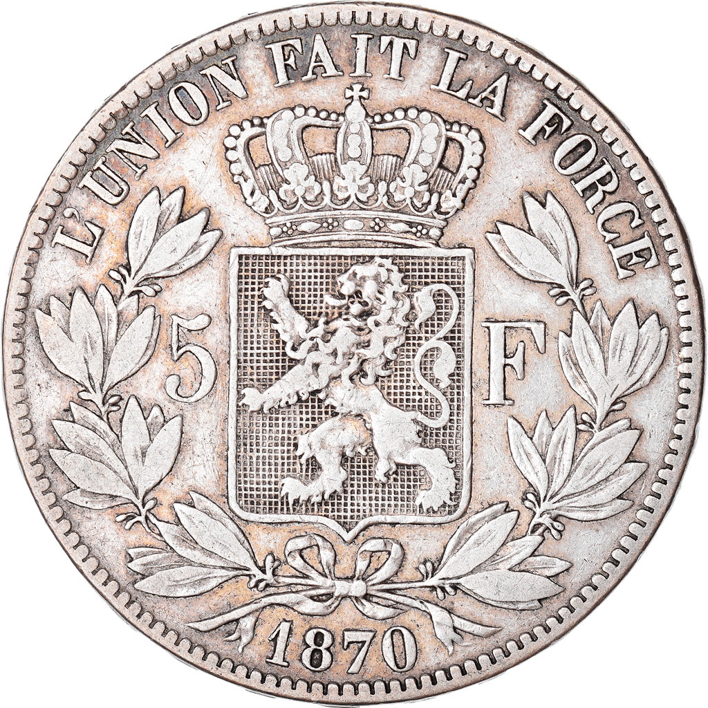 Coin, Belgium, Leopold II, 5 Francs, 5 Frank, 1870, Brussels, VF(30-35), Silver
