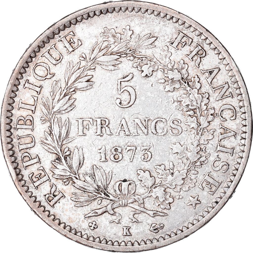 Moneta, Francia, Hercule, 5 Francs, 1873, Bordeaux, BB, Argento, KM:820.2