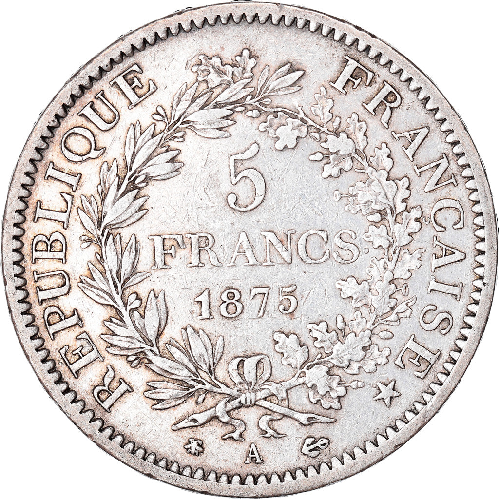 Moeda, França, Hercule, 5 Francs, 1875, Paris, VF(30-35), Prata, KM:820.1
