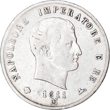 Monnaie, États italiens, KINGDOM OF NAPOLEON, Napoleon I, 5 Lire, 1811, Milan