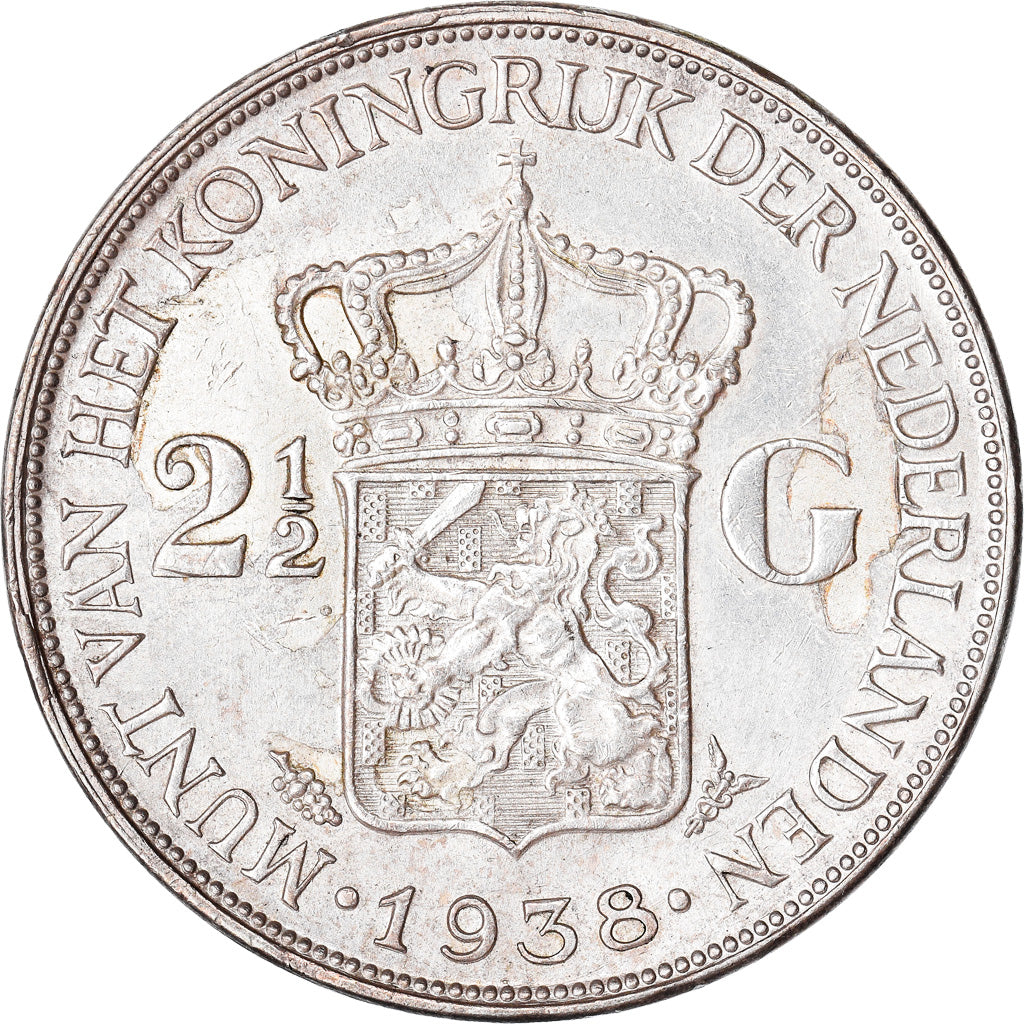 Coin, Netherlands, Wilhelmina I, 2-1/2 Gulden, 1938, AU(55-58), Silver, KM:165