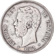Moeda, Espanha, Amadeao I, 5 Pesetas, 1871, Madrid, VF(30-35), Prata, KM:666