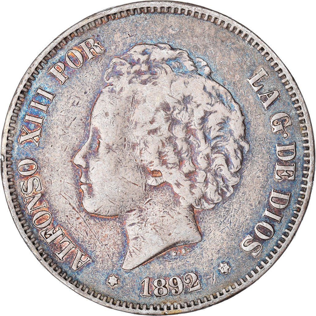 Coin, Spain, Alfonso XIII, 5 Pesetas, 1892, Madrid, VF(30-35), Silver, KM:700