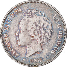 Coin, Spain, Alfonso XIII, 5 Pesetas, 1892, Madrid, VF(30-35), Silver, KM:700