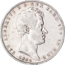 Moneta, STATI ITALIANI, SARDINIA, Carlo Alberto, 5 Lire, 1844, Genoa, MB+