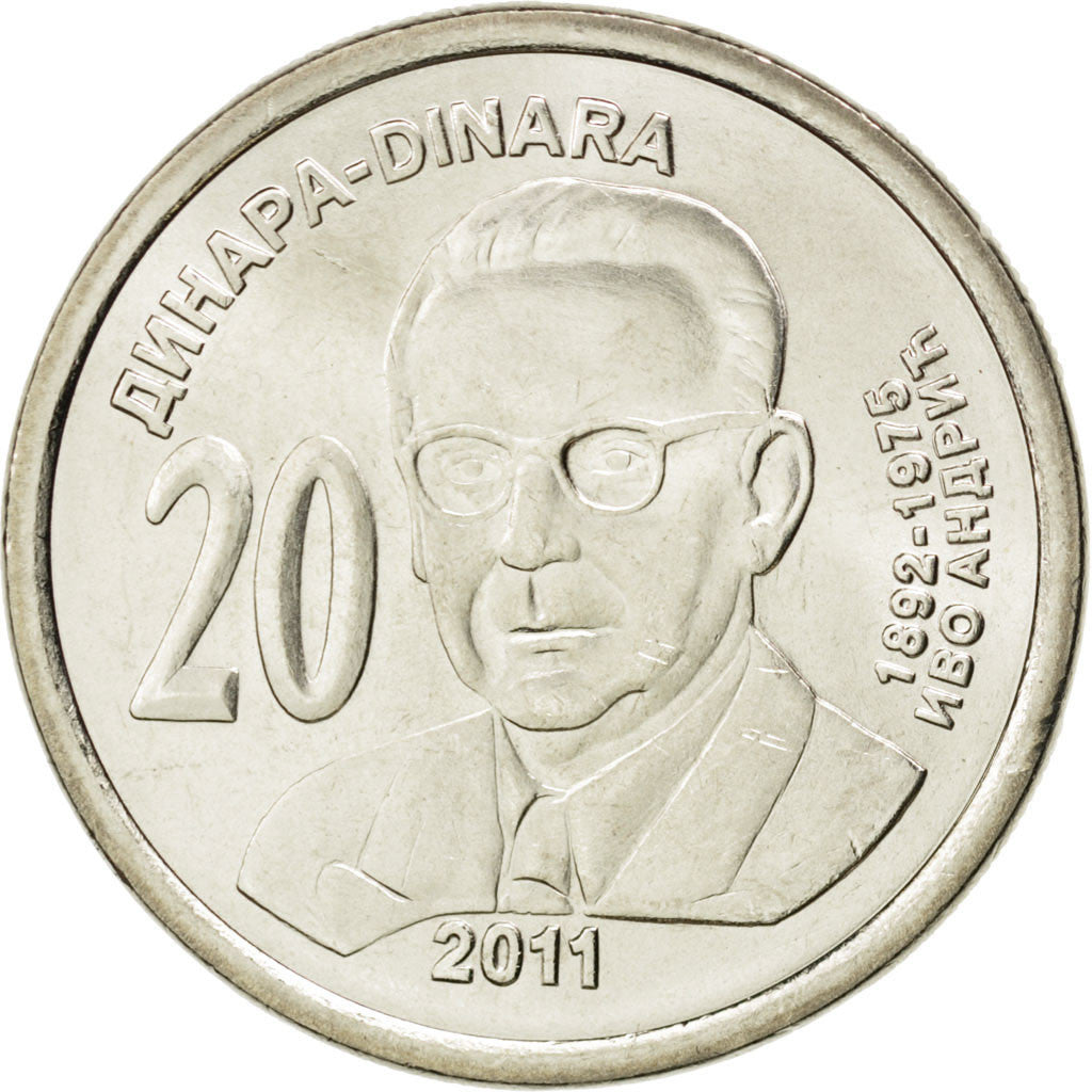 Coin, Serbia, 20 Dinara, 2011, MS(63), Copper-Nickel-Zinc, KM:53