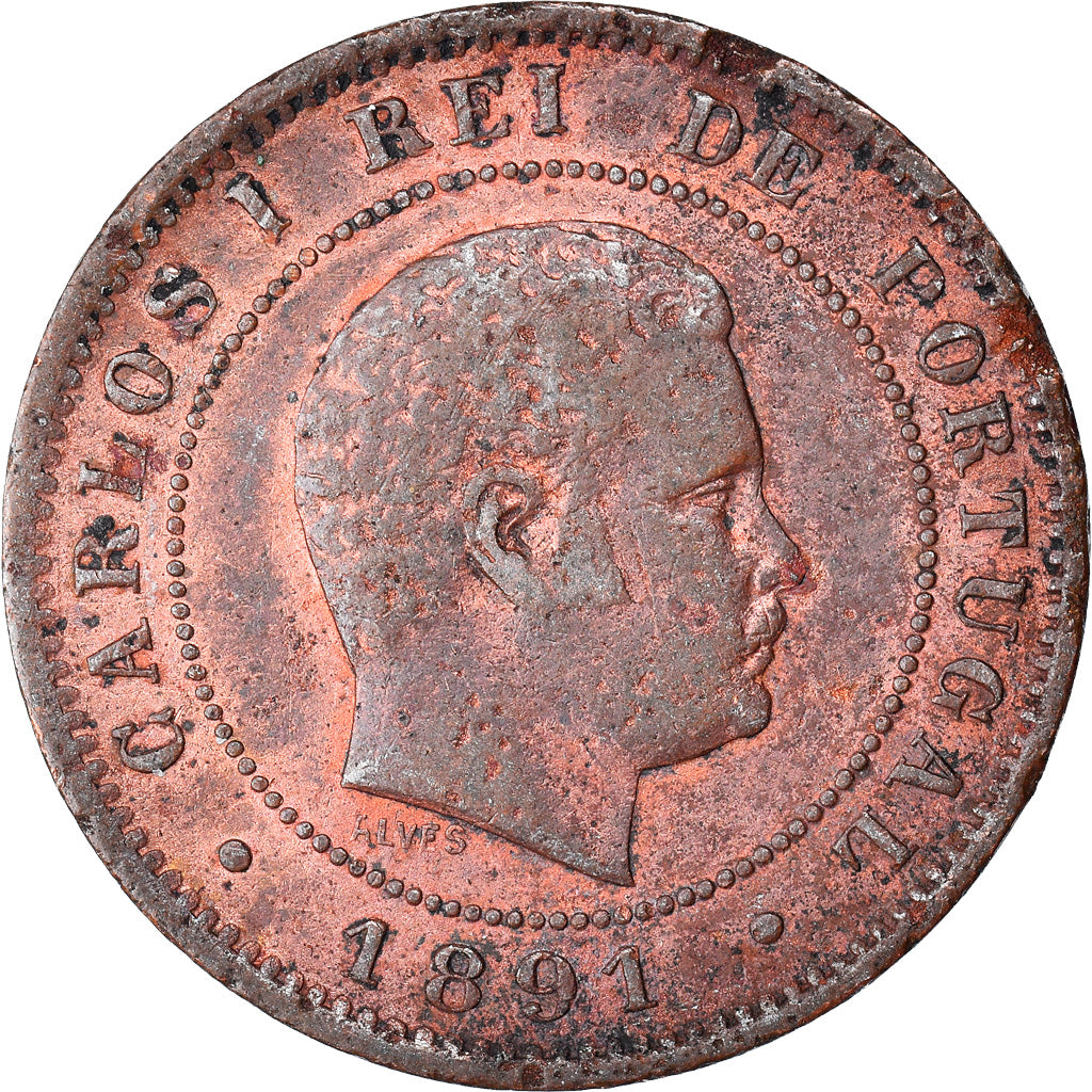 Monnaie, Portugal, Carlos I, 10 Reis, 1891, Portugal Mint, TTB, Bronze, KM:532