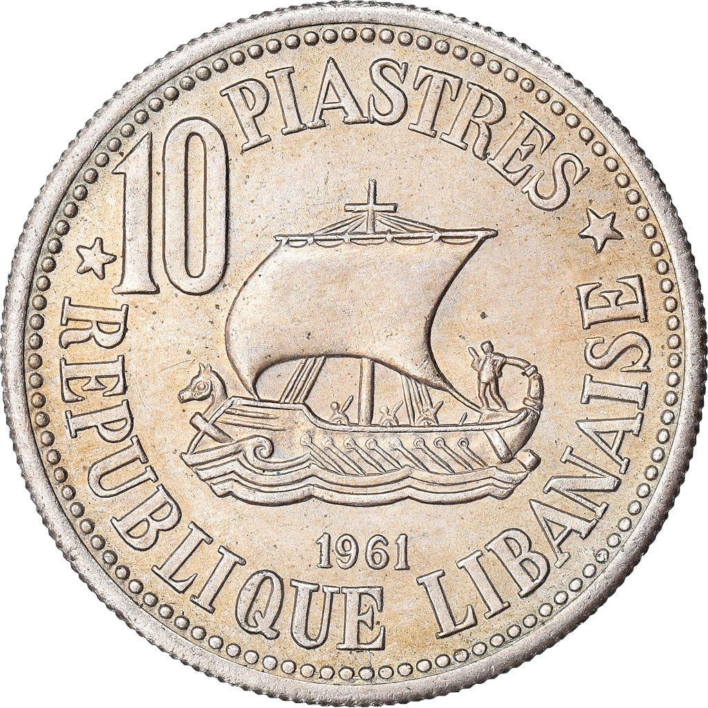 Coin, Lebanon, 10 Piastres, 1961, AU(55-58), Copper-nickel, KM:24