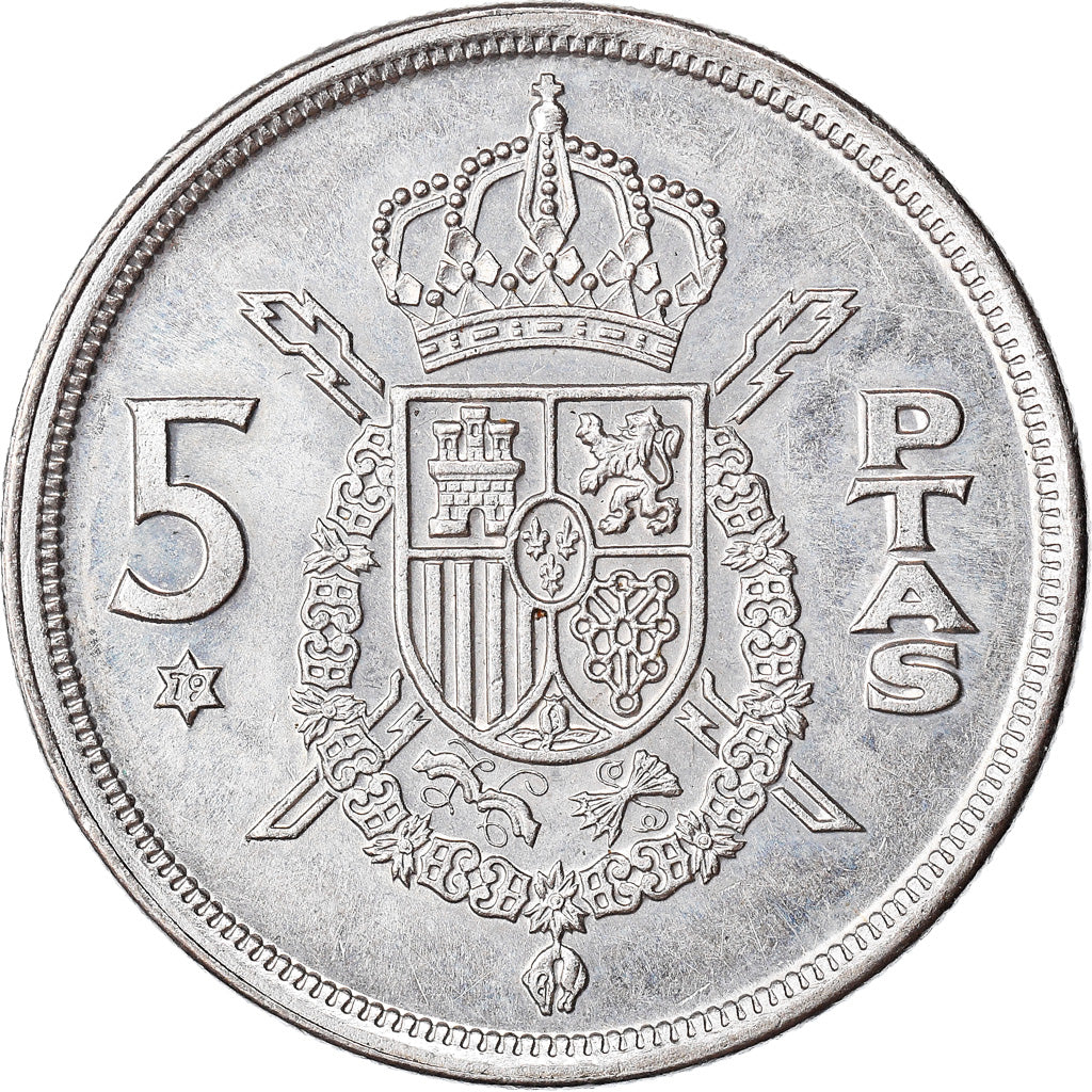 Moneta, Spagna, Juan Carlos I, 5 Pesetas, 1975 (79), SPL-, Rame-nichel, KM:807