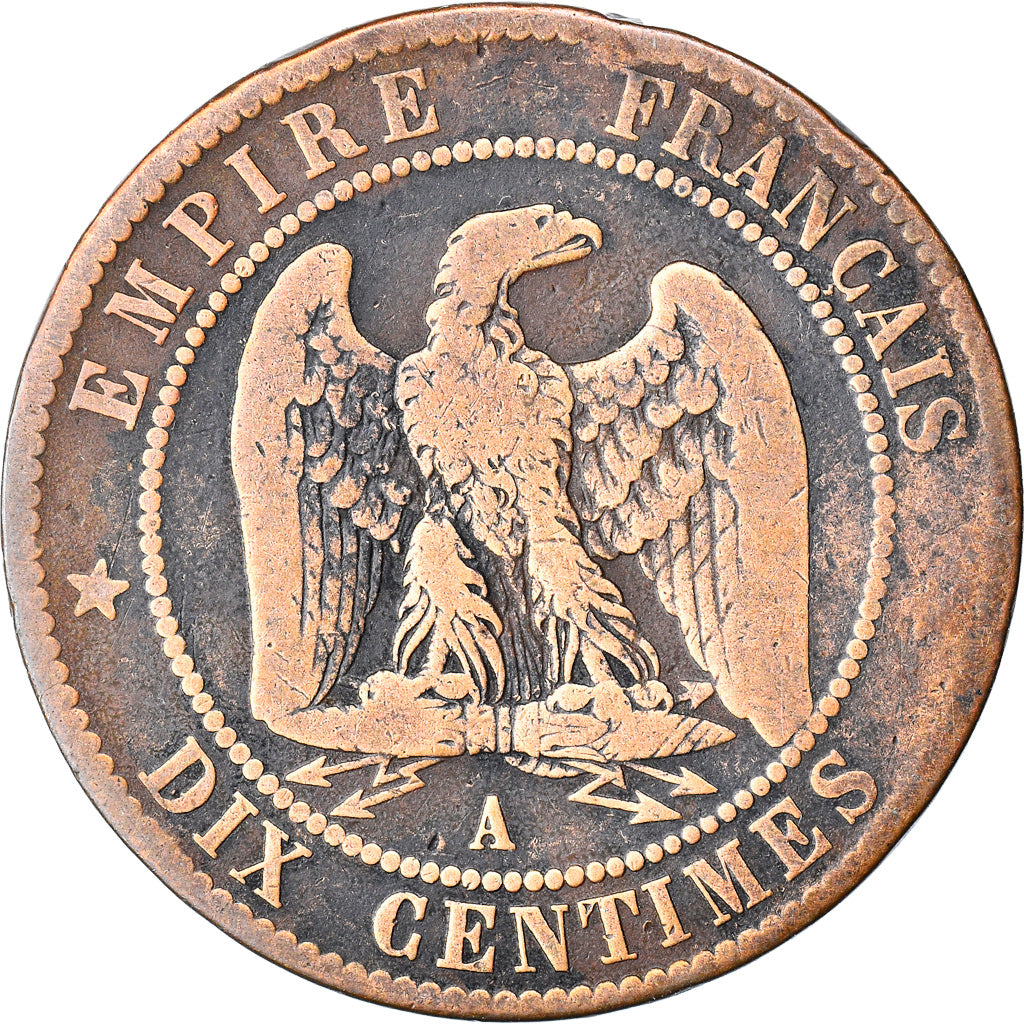 Coin, France, Napoleon III, 10 Centimes, 1862, Paris, F(12-15), Bronze