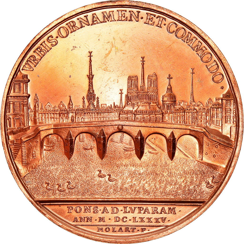 France, Medal, Louis XIV, Construction du Pont Royal, History, Molart