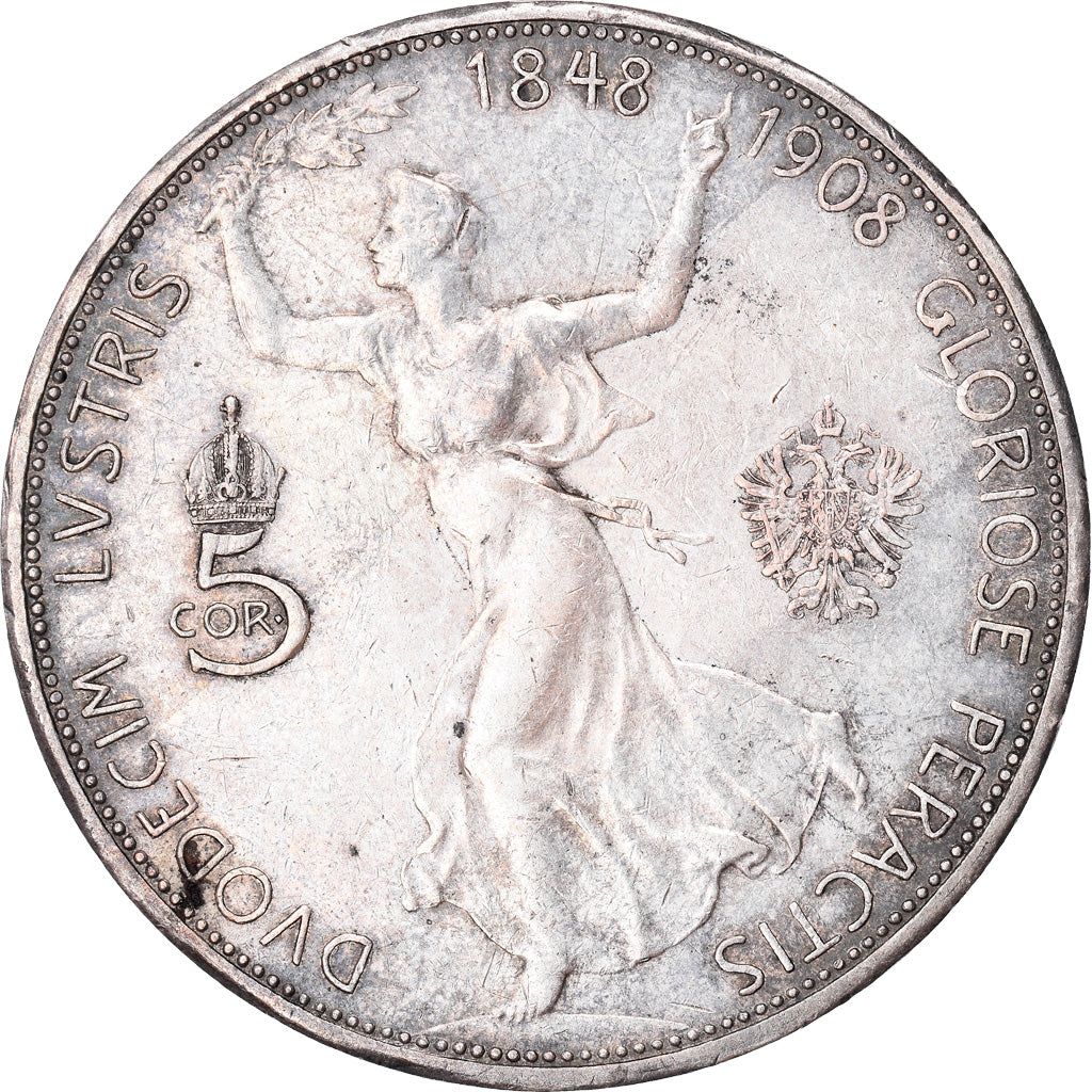 Coin, Austria, Franz Joseph I, 5 Corona, 1908, EF(40-45), Silver, KM:2809