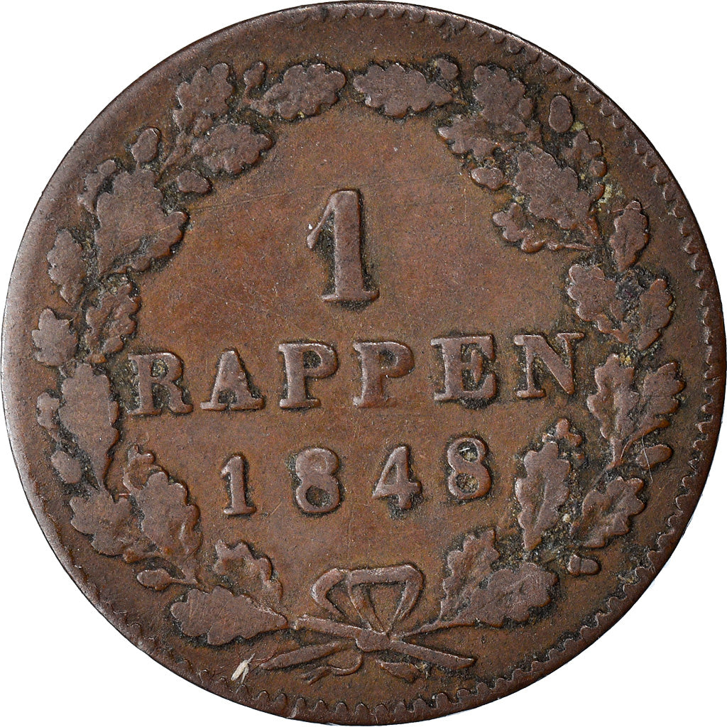 Coin, SWISS CANTONS, ZURICH, Rappen, 1848, VF(30-35), Billon, KM:194