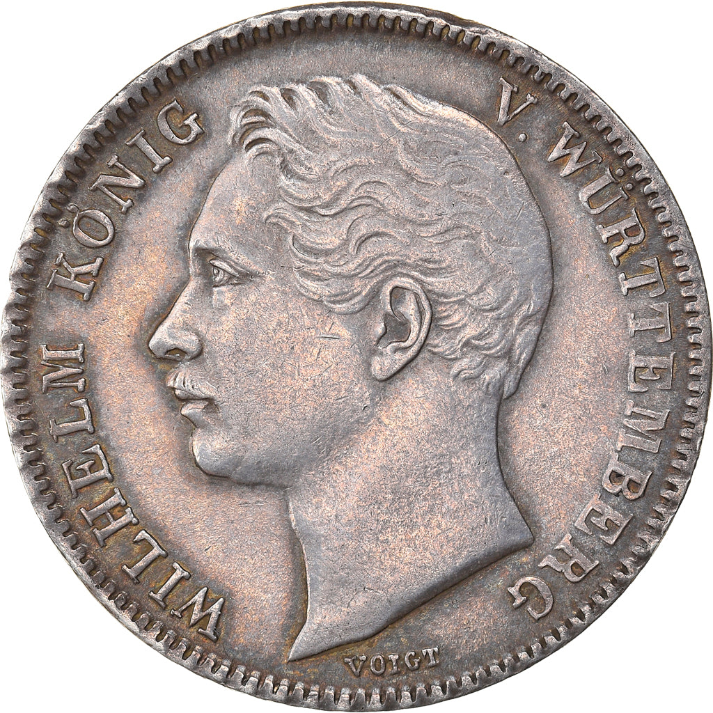 Coin, German States, WURTTEMBERG, Wilhelm I, 1/2 Gulden, 1844, AU(50-53)