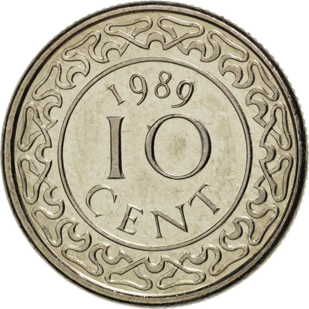 Coin, Suriname, 10 Cents, 1989, MS(63), Nickel plated steel, KM:13a