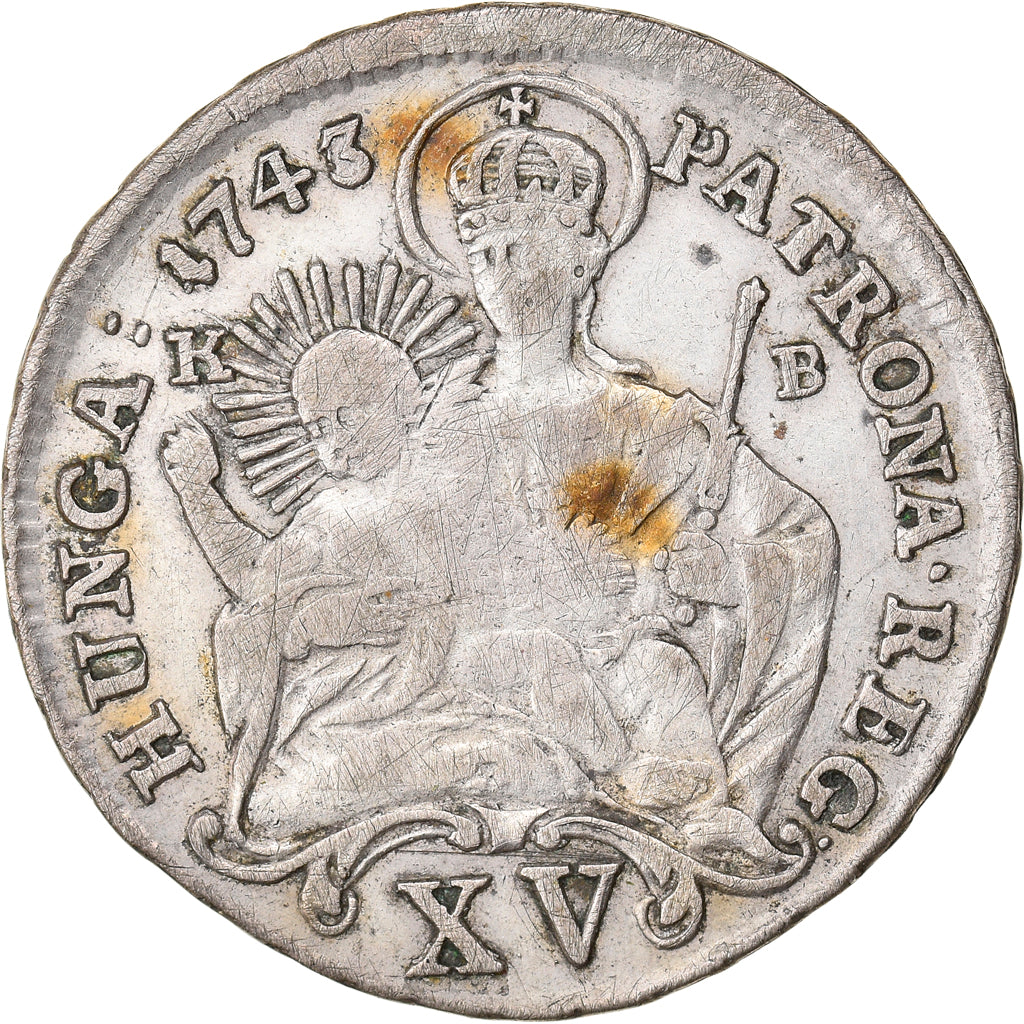 Coin, Hungary, Maria Theresia, 15 Krajczar, 1743, Kremnitz, EF(40-45), Silver