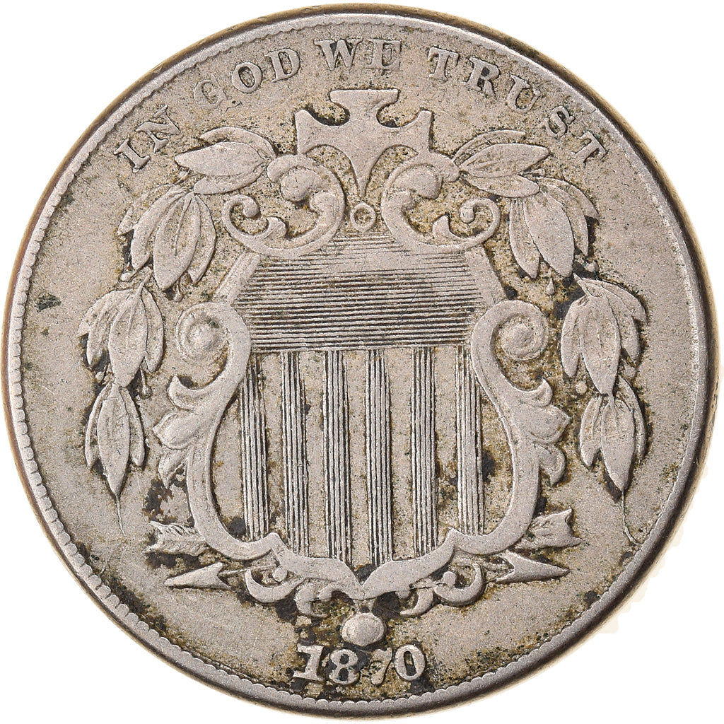 Monnaie, États-Unis, Shield Nickel, 5 Cents, 1870, Philadelphie, TTB