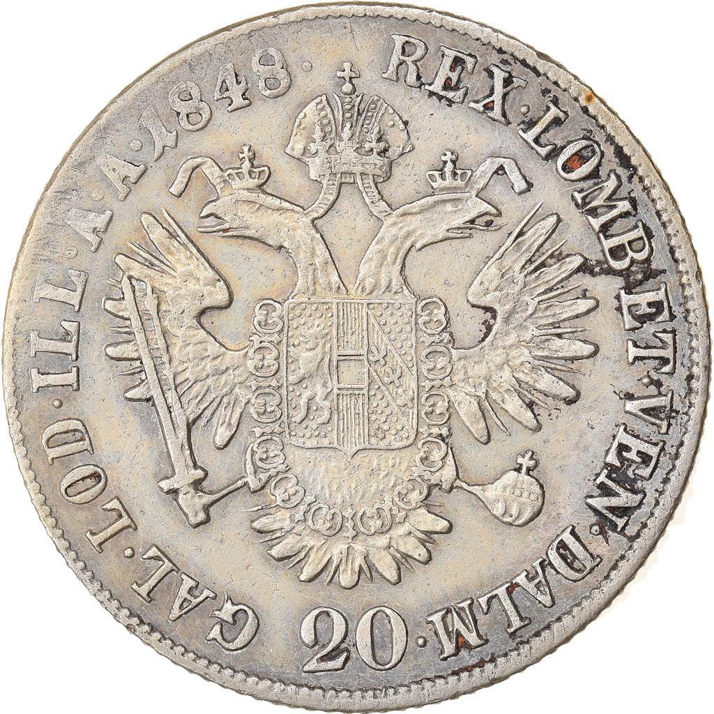 Coin, Austria, Ferdinand I, 20 Kreuzer, 1848, Karlsburg, EF(40-45), Silver