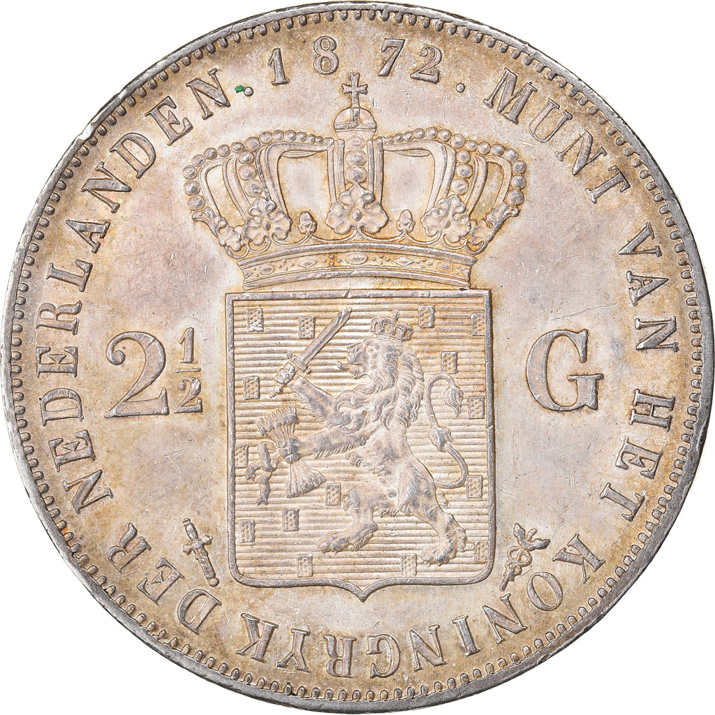 Coin, Netherlands, William III, 2-1/2 Gulden, 1872, Utrecht, MS(60-62), Silver