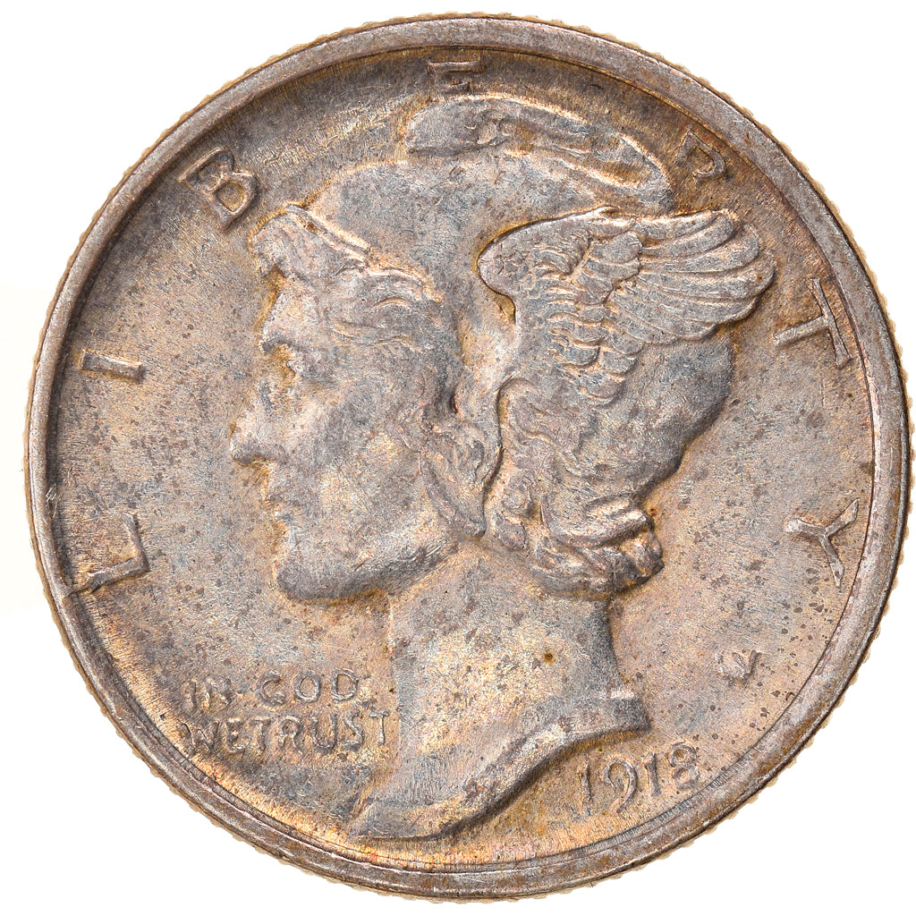 Coin, United States, Mercury Dime, Dime, 1918, Denver, AU(50-53), Silver, KM:140
