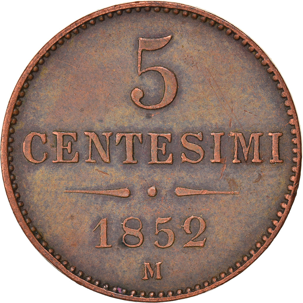 Coin, ITALIAN STATES, LOMBARDY-VENETIA, 5 Centesimi, 1852, Milan, EF(40-45)