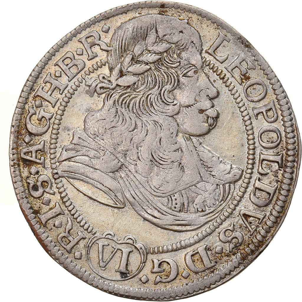 Munten, Duitse staten, SILESIA, Leopold I, 6 Kreuzer, 1673, Breslau, ZF, Zilver