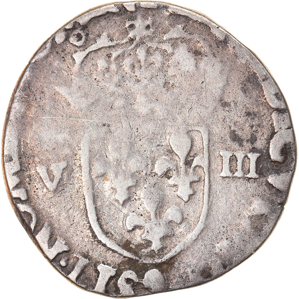 Moeda, França, Henri III, 1/8 Ecu, 1579, Rennes, VF(20-25), Prata, Sombart:4664