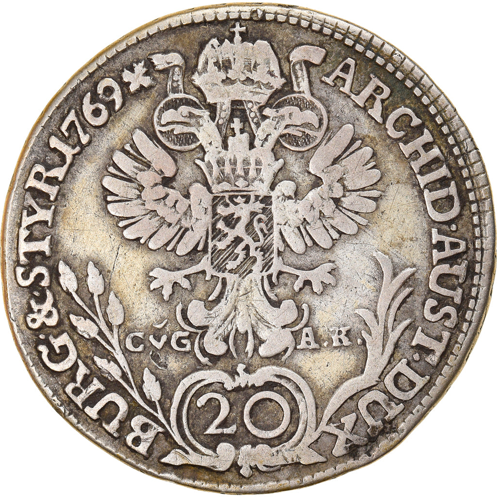 Coin, Austria, Maria Theresa, 20 Kreuzer, 1769, Graz, VF(20-25), Silver, KM:540x