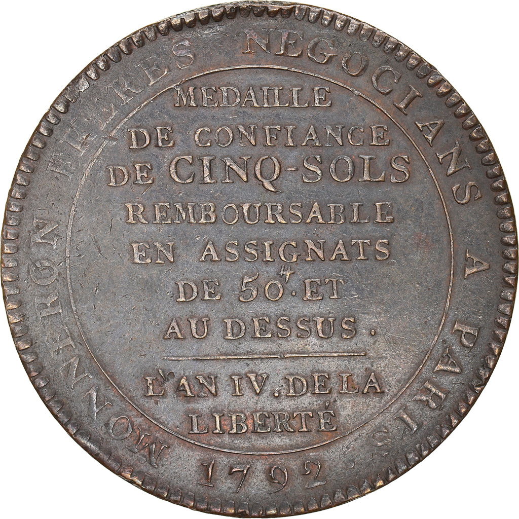 Coin, France, Monneron, 5 Sols, 1792, Paris, EF(40-45), Bronze