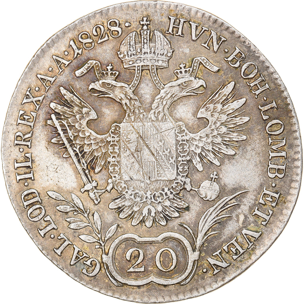 Coin, Austria, Franz II (I), 20 Kreuzer, 1828, Karlsburg, EF(40-45), Silver