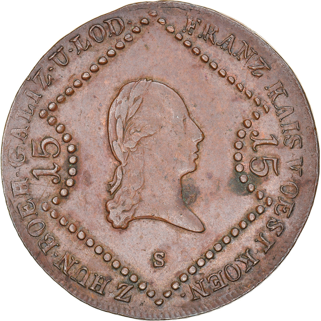 Moneda, Austria, Franz II (I), 15 Kreuzer, 1807, Schmollnitz, MBC+, Cobre