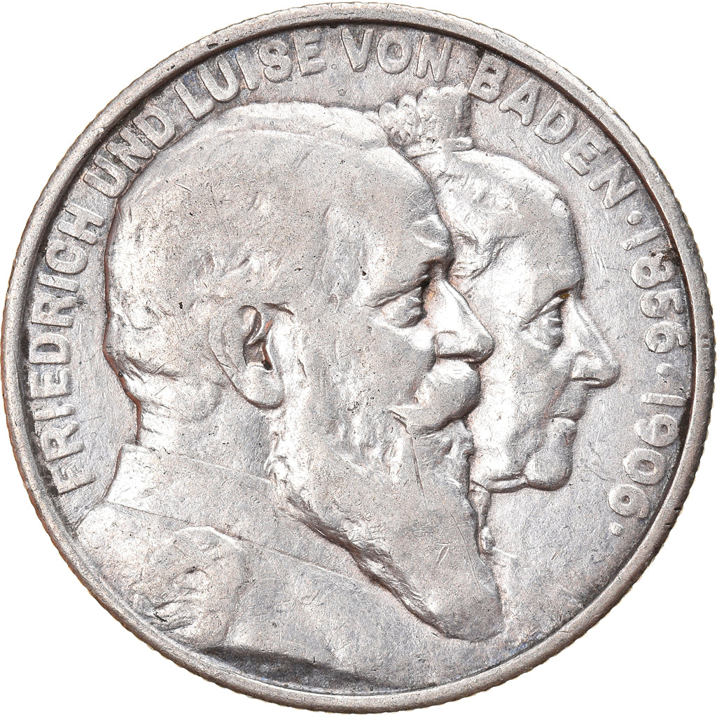 Coin, German States, BADEN, Friedrich I, 2 Mark, 1906, EF(40-45), Silver, KM:276