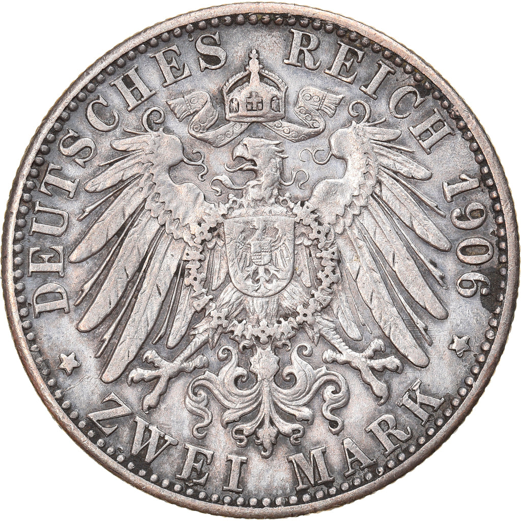 Coin, German States, BADEN, Friedrich I, 2 Mark, 1906, EF(40-45), Silver, KM:276