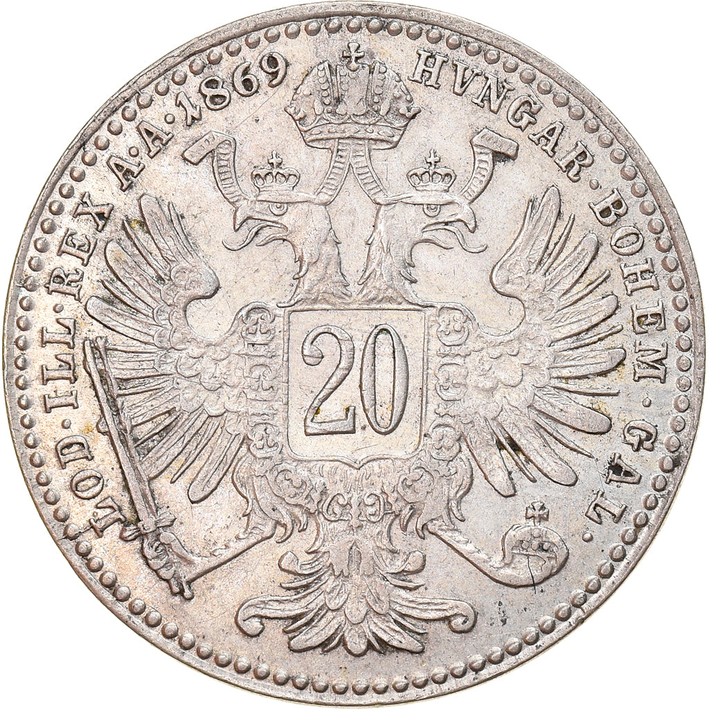 Moneda, Austria, Franz Joseph I, 20 Kreuzer, 1869, MBC+, Plata, KM:2212
