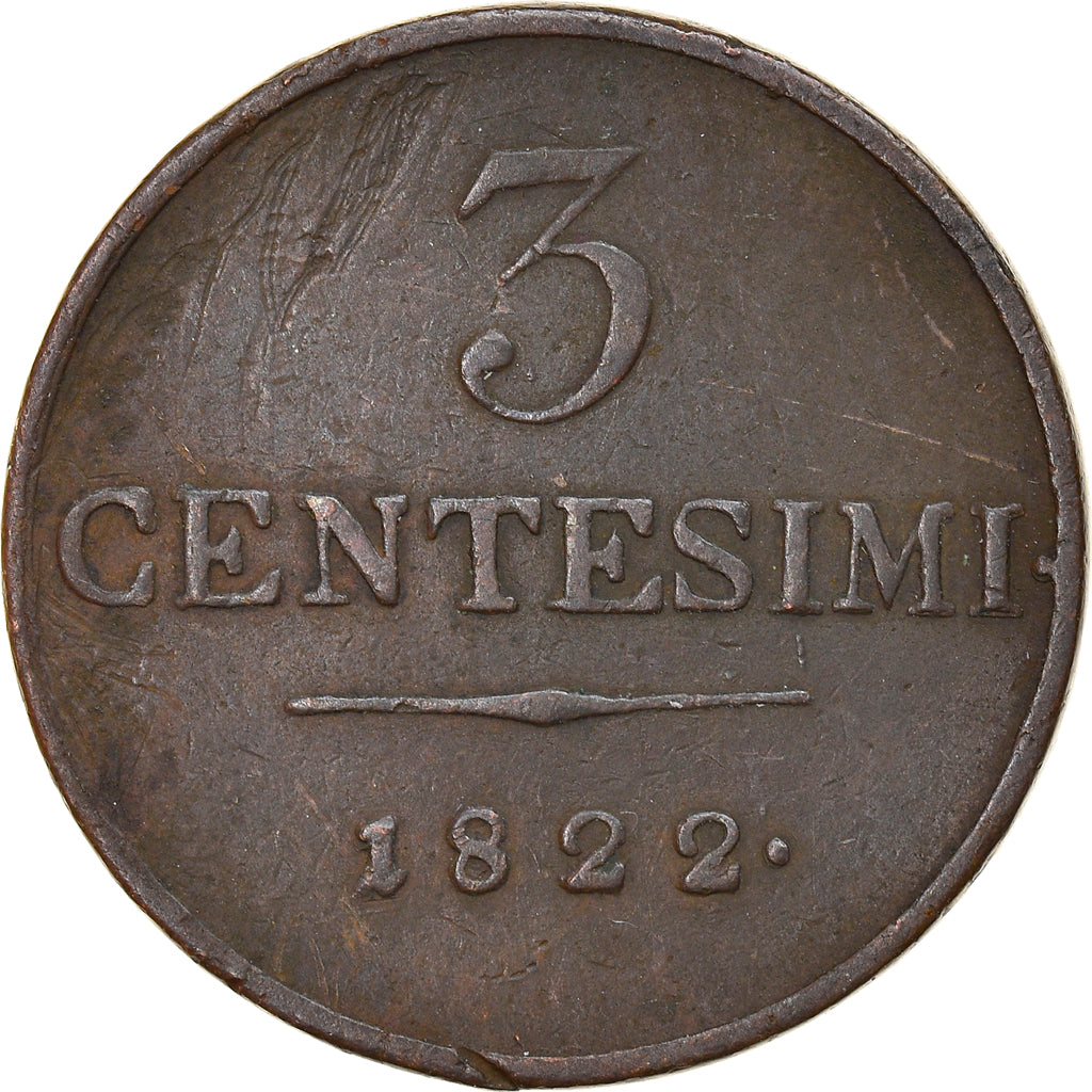 Moneta, STATI ITALIANI, LOMBARDY-VENETIA, 3 Centesimi, 1822, Milan, BB, Rame