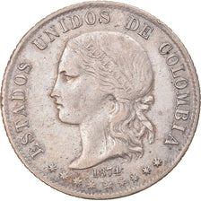 Moneda, Colombia, 2 Decimos, 1874, Medellin, MBC, Plata, KM:160