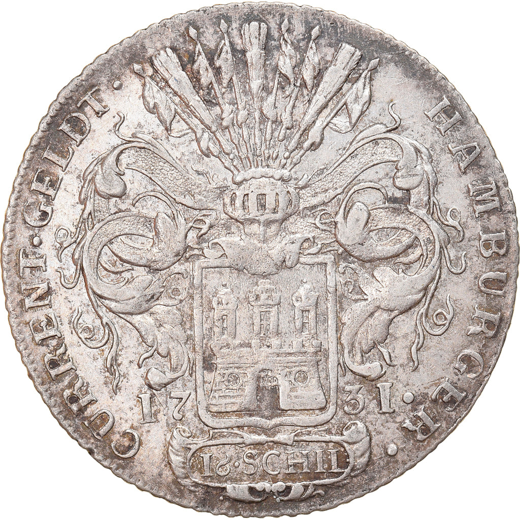 Moneta, Stati tedeschi, HAMBURG, 16 Schilling, Mark, 1731, BB+, Argento, KM:382