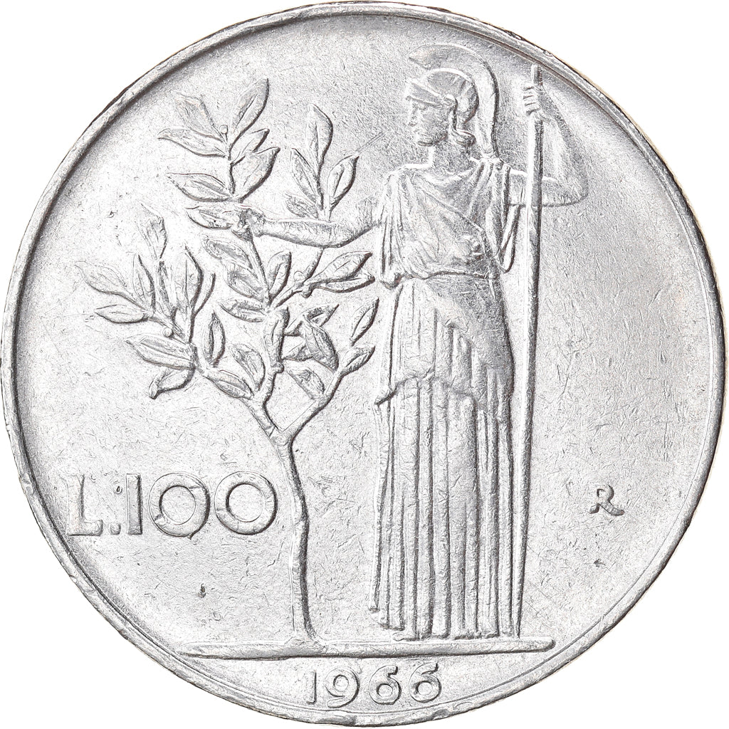 Moneta, Włochy, 100 Lire, 1966, Rome, AU(50-53), Stal nierdzewna, KM:96.1