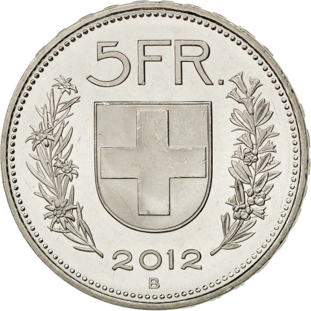 Coin, Switzerland, 5 Francs, 2012, MS(63), Copper-nickel, KM:40a.4