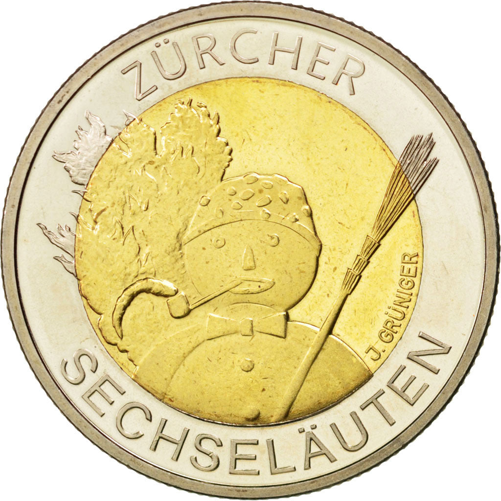 Coin, Switzerland, 5 Francs, 2001, MS(63), Bi-Metallic, KM:92
