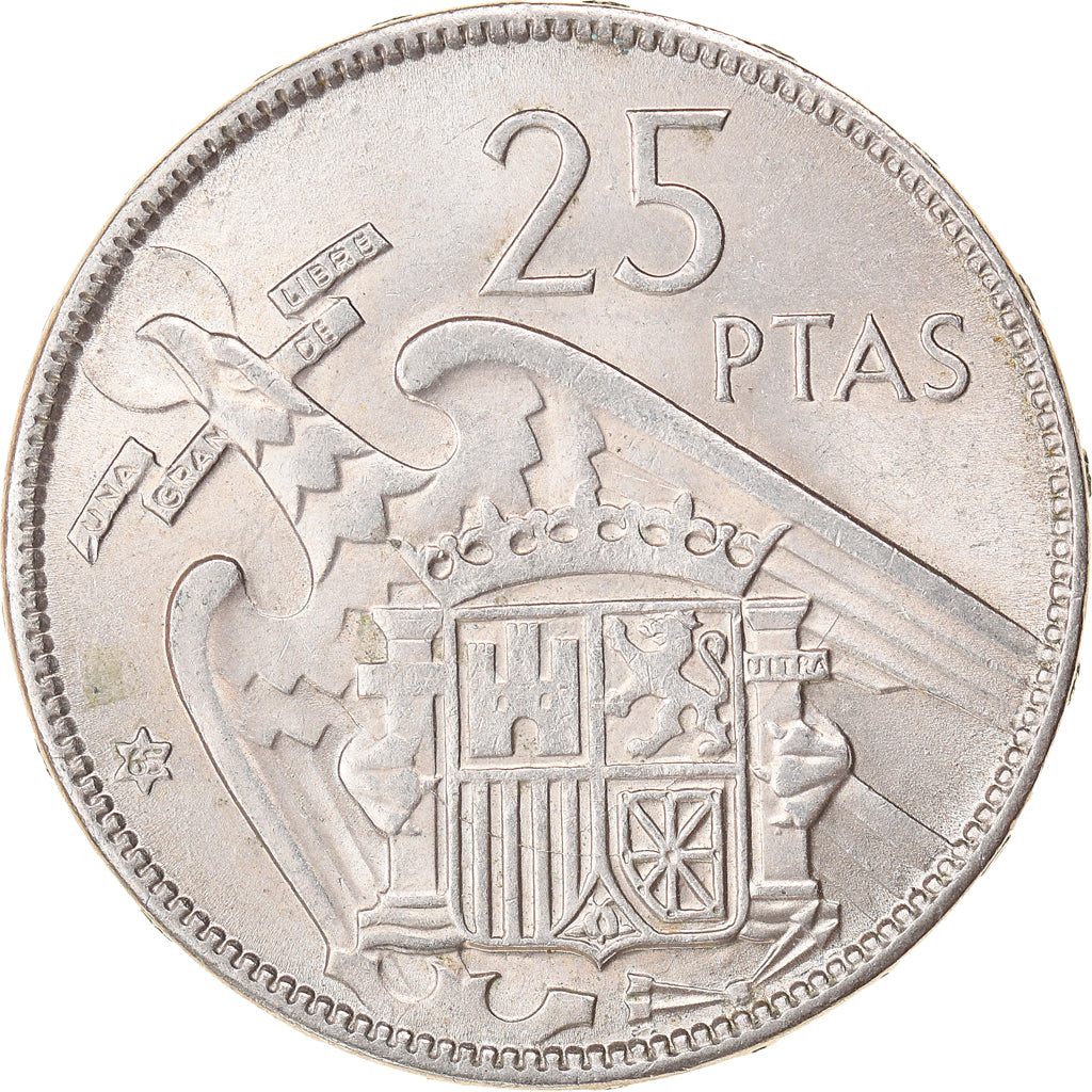 Moneta, Spagna, Caudillo and regent, 25 Pesetas, 1965, SPL-, Rame-nichel, KM:787