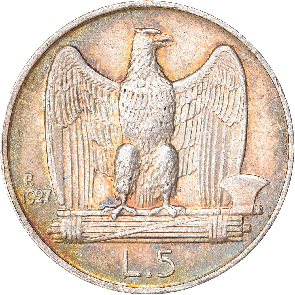 Coin, Italy, Vittorio Emanuele III, 5 Lire, 1927, Rome, AU(50-53), Silver