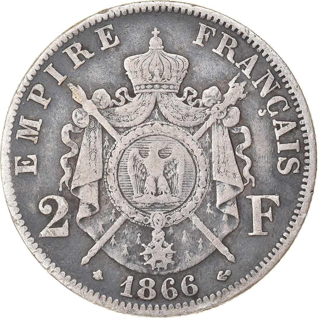 Monnaie, France, Napoleon III, 2 Francs, 1866, Paris, TB, Argent, Gadoury:527
